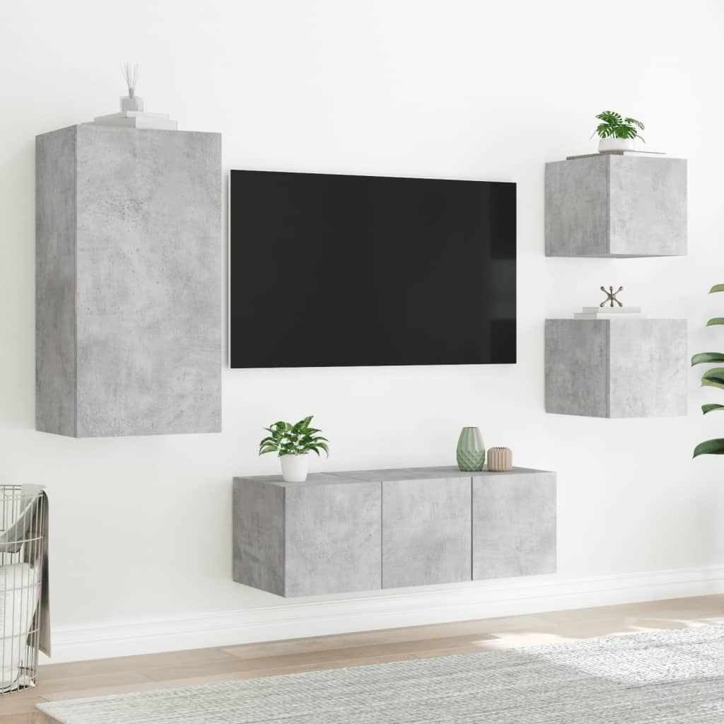 5-delige Tv-wandmeubelset met LED bewerkt hout betongrijs is nu te koop bij PeponiXL, paradijselijk wonen!