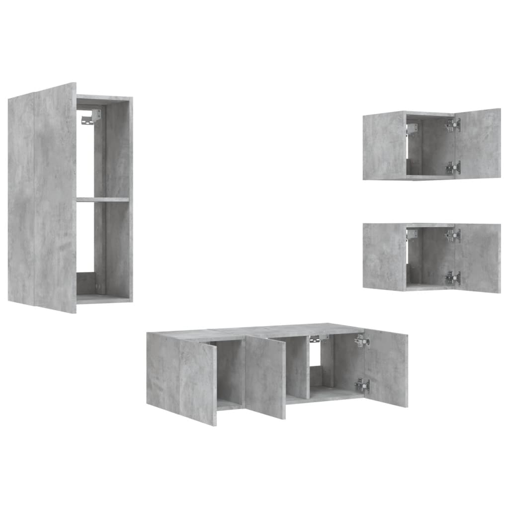 5-delige Tv-wandmeubelset met LED bewerkt hout betongrijs is nu te koop bij PeponiXL, paradijselijk wonen!