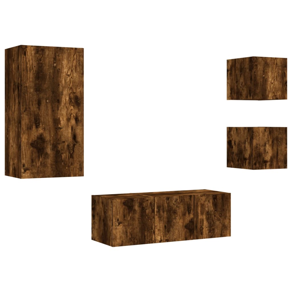 5-delige tv-wandmeubelset met LED bewerkt hout gerookt eiken is nu te koop bij PeponiXL, paradijselijk wonen!