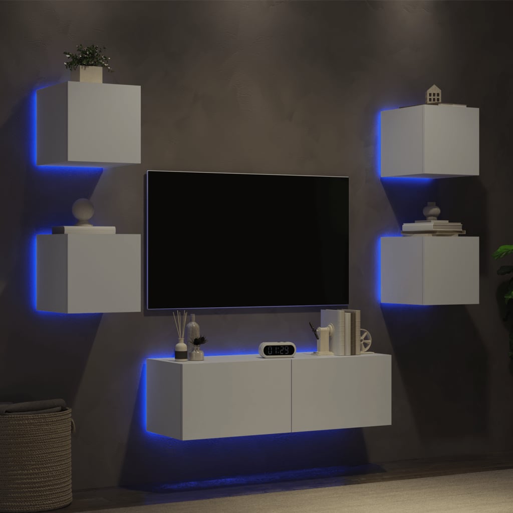 5-delige tv-wandmeubelset met LED-verlichting wit is nu te koop bij PeponiXL, paradijselijk wonen!