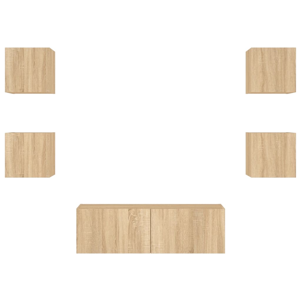 5-delige Tv-wandmeubelset met LED-verlichting sonoma eikenkleur is nu te koop bij PeponiXL, paradijselijk wonen!