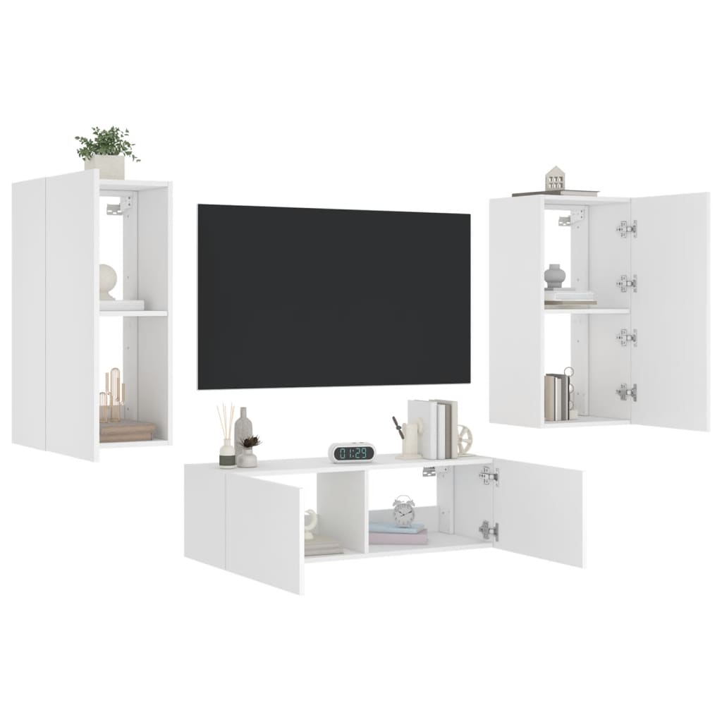 3-delige tv-wandmeubelset met LED-verlichting wit is nu te koop bij PeponiXL, paradijselijk wonen!