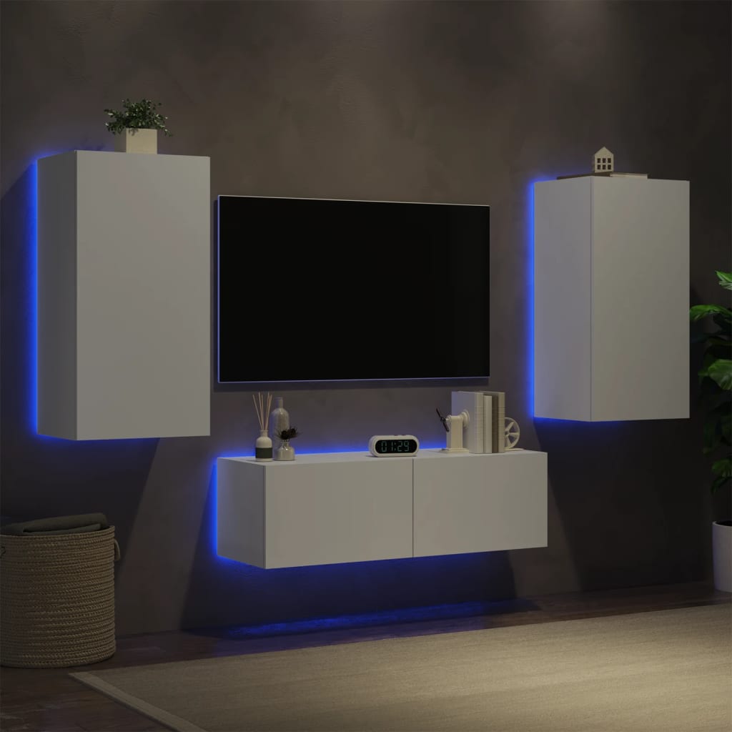 3-delige tv-wandmeubelset met LED-verlichting wit is nu te koop bij PeponiXL, paradijselijk wonen!
