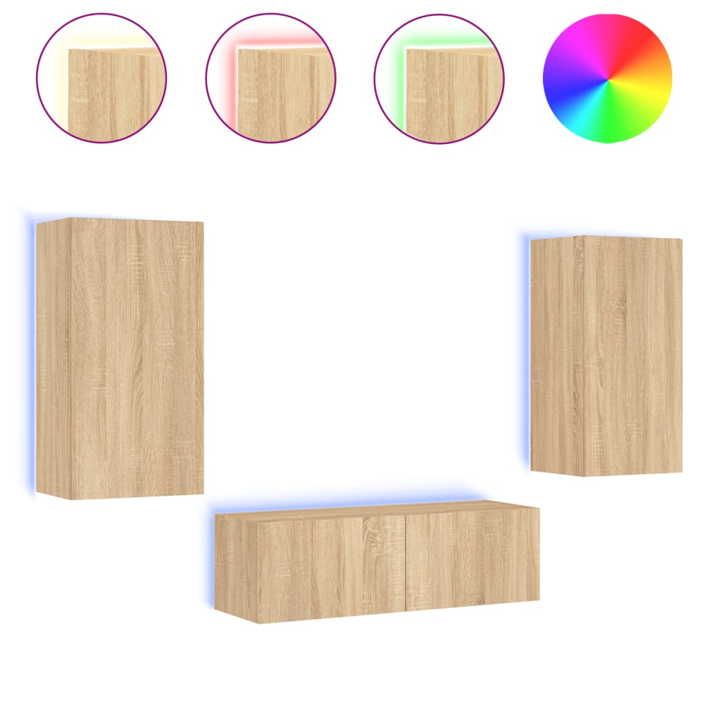 3-delige Tv-wandmeubelset met LED-verlichting sonoma eikenkleur is nu te koop bij PeponiXL, paradijselijk wonen!