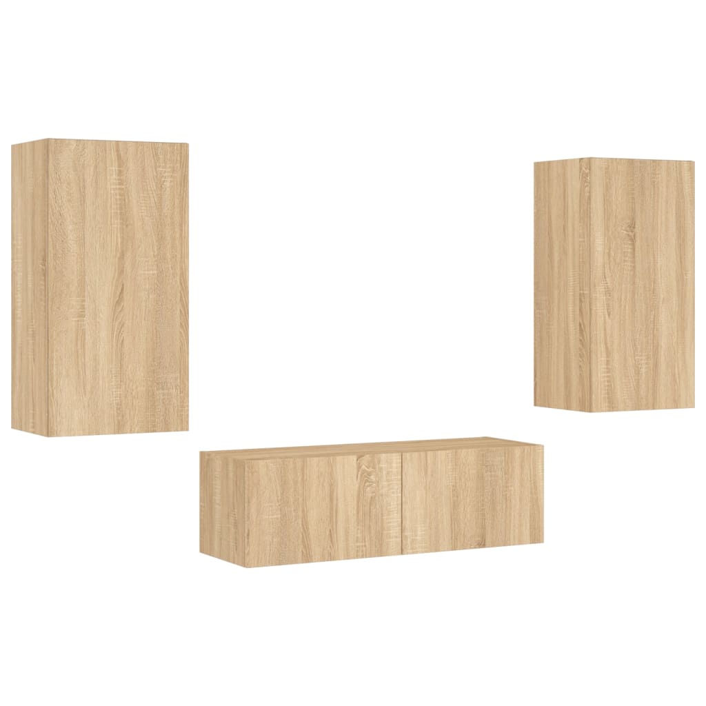 3-delige Tv-wandmeubelset met LED-verlichting sonoma eikenkleur is nu te koop bij PeponiXL, paradijselijk wonen!