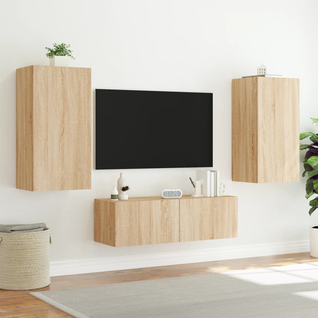 3-delige Tv-wandmeubelset met LED-verlichting sonoma eikenkleur is nu te koop bij PeponiXL, paradijselijk wonen!