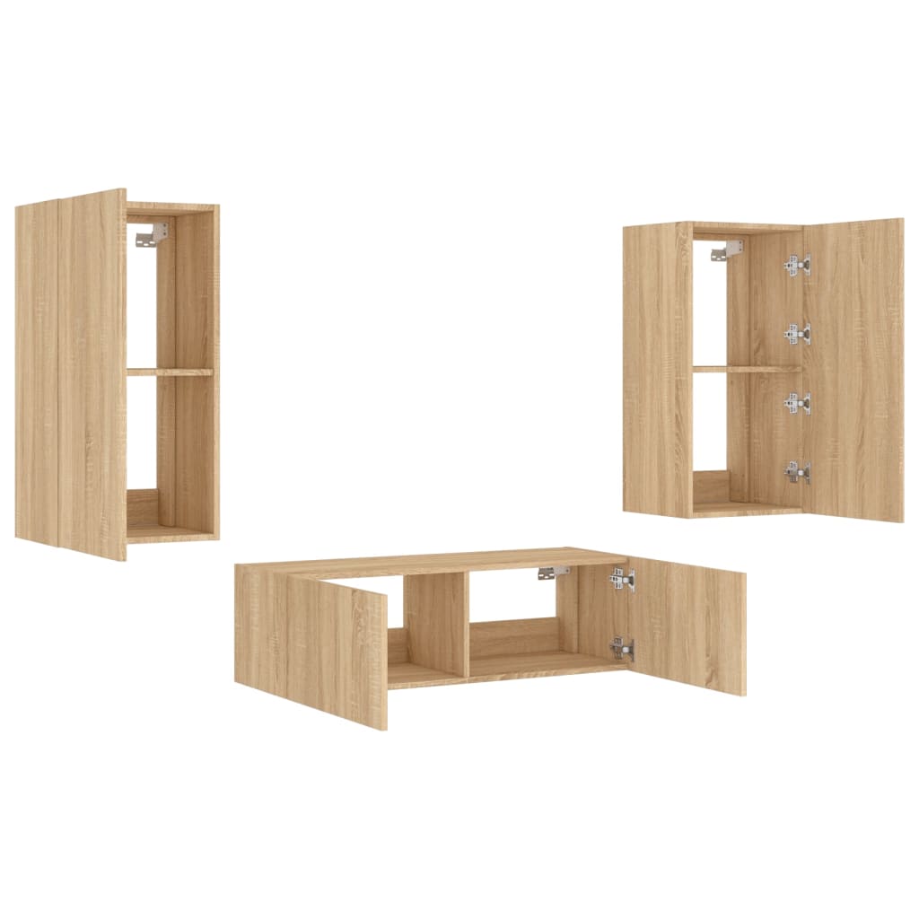 3-delige Tv-wandmeubelset met LED-verlichting sonoma eikenkleur is nu te koop bij PeponiXL, paradijselijk wonen!