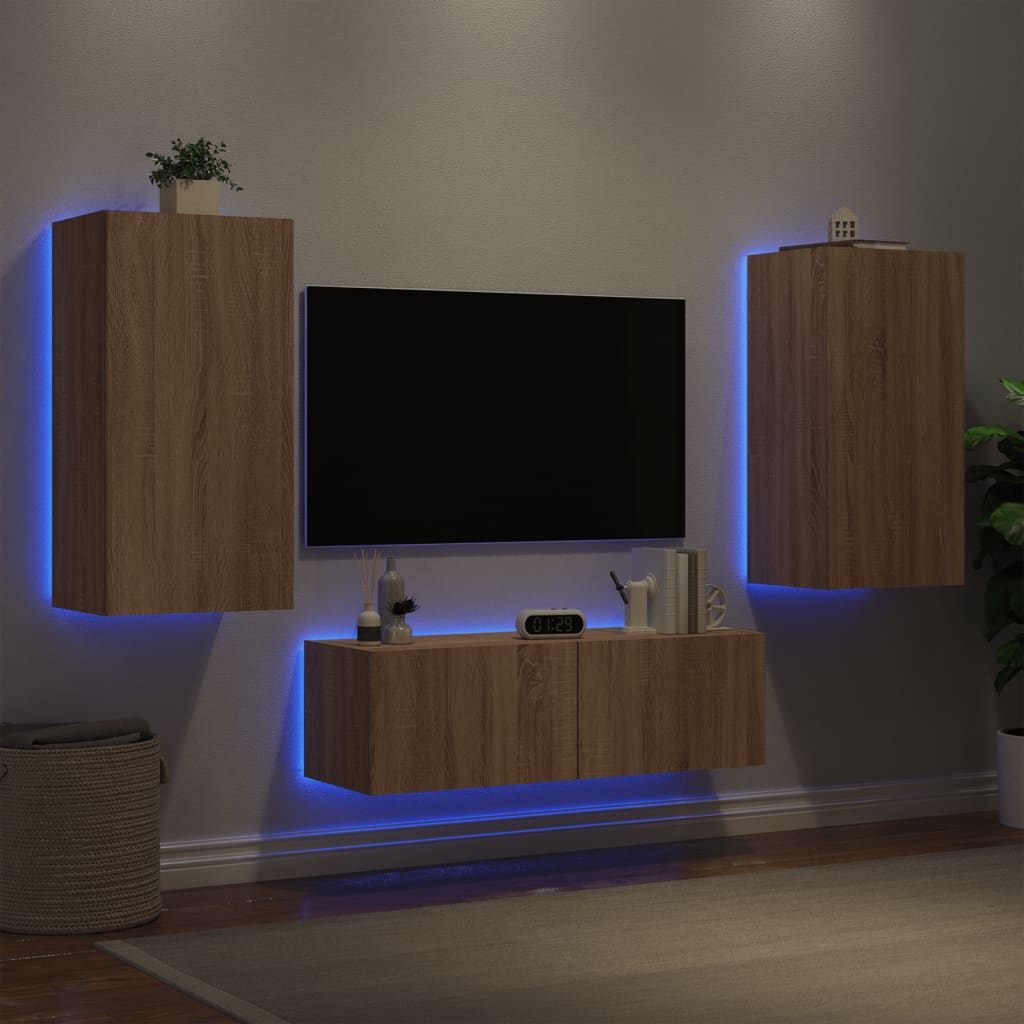 3-delige Tv-wandmeubelset met LED-verlichting sonoma eikenkleur is nu te koop bij PeponiXL, paradijselijk wonen!