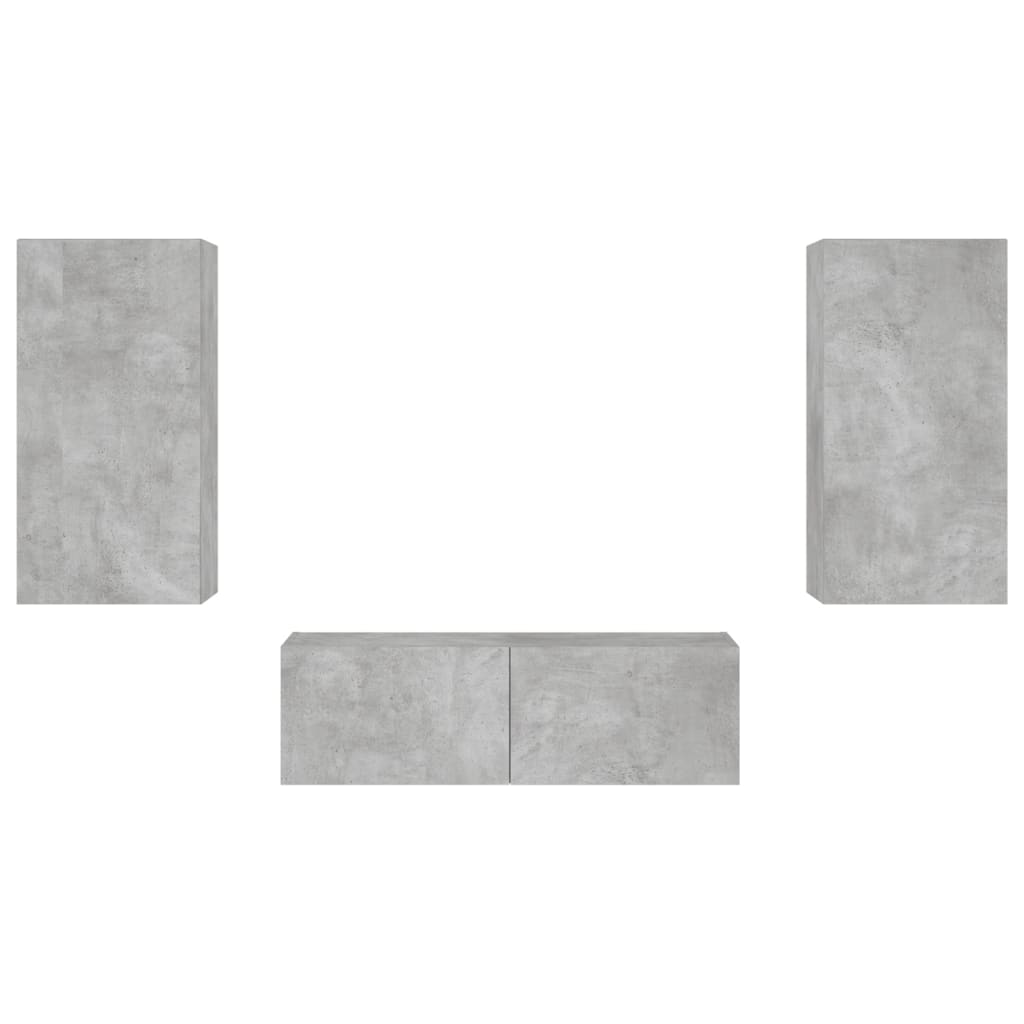 3-delige tv-wandmeubelset met LED-verlichting betongrijs is nu te koop bij PeponiXL, paradijselijk wonen!