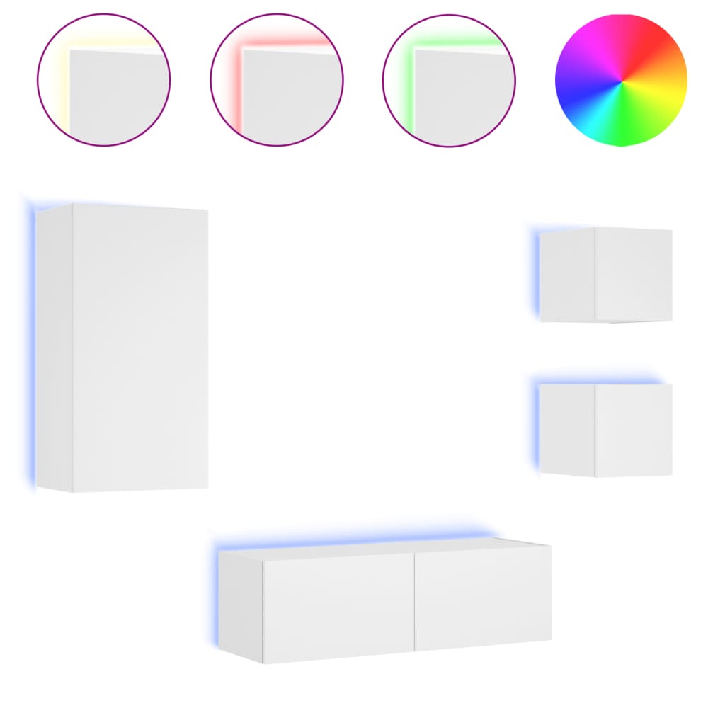 4-delige tv-wandmeubelset met LED-verlichting wit is nu te koop bij PeponiXL, paradijselijk wonen!