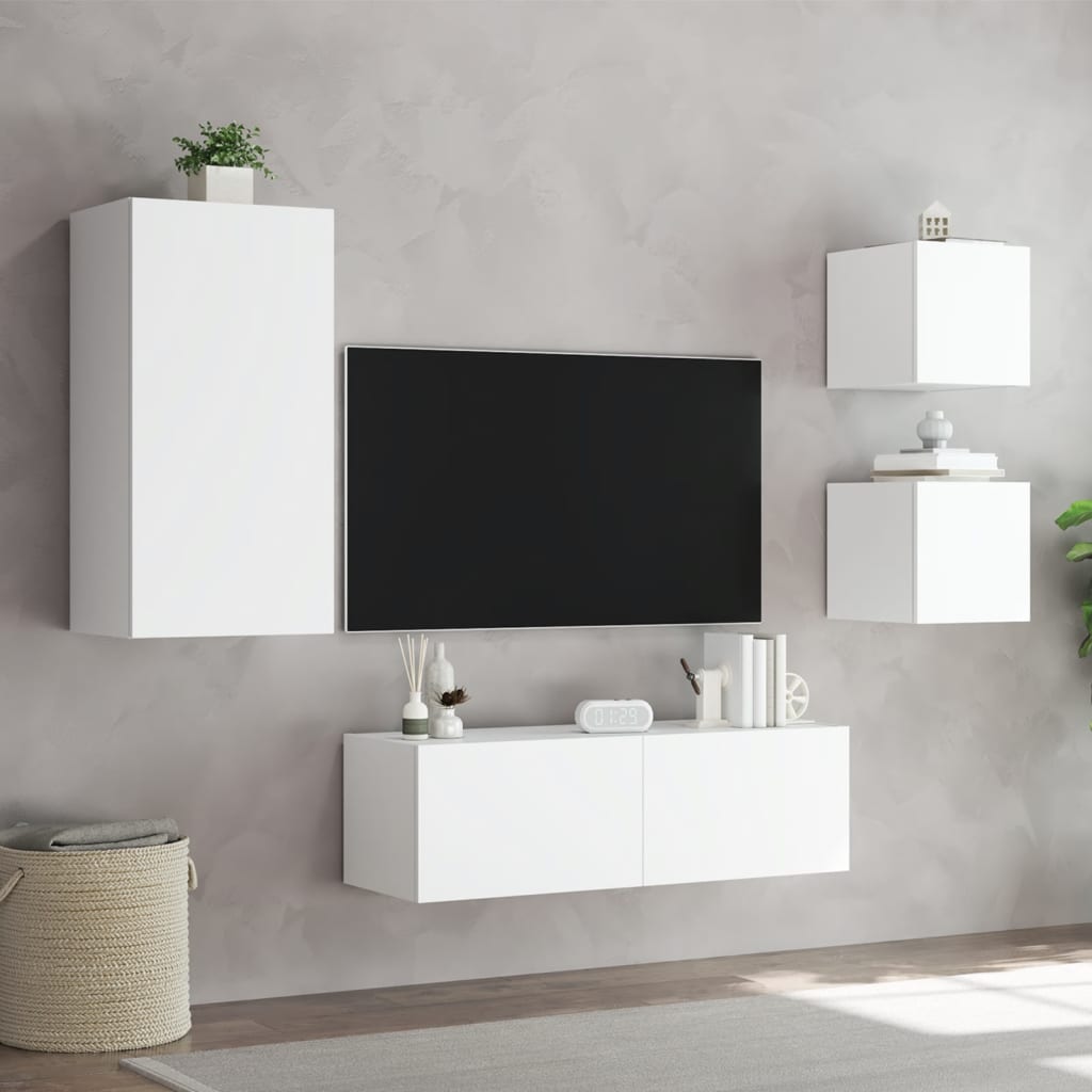 4-delige tv-wandmeubelset met LED-verlichting wit is nu te koop bij PeponiXL, paradijselijk wonen!