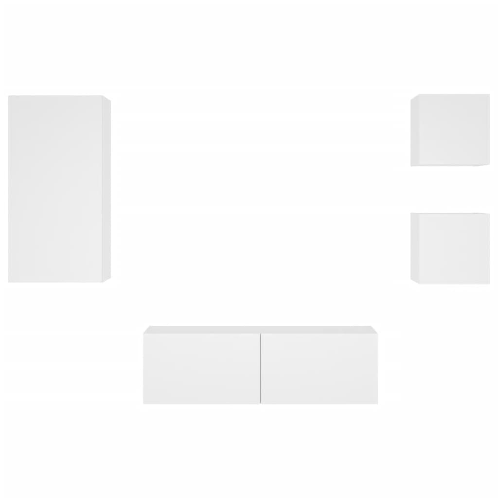 4-delige tv-wandmeubelset met LED-verlichting wit is nu te koop bij PeponiXL, paradijselijk wonen!