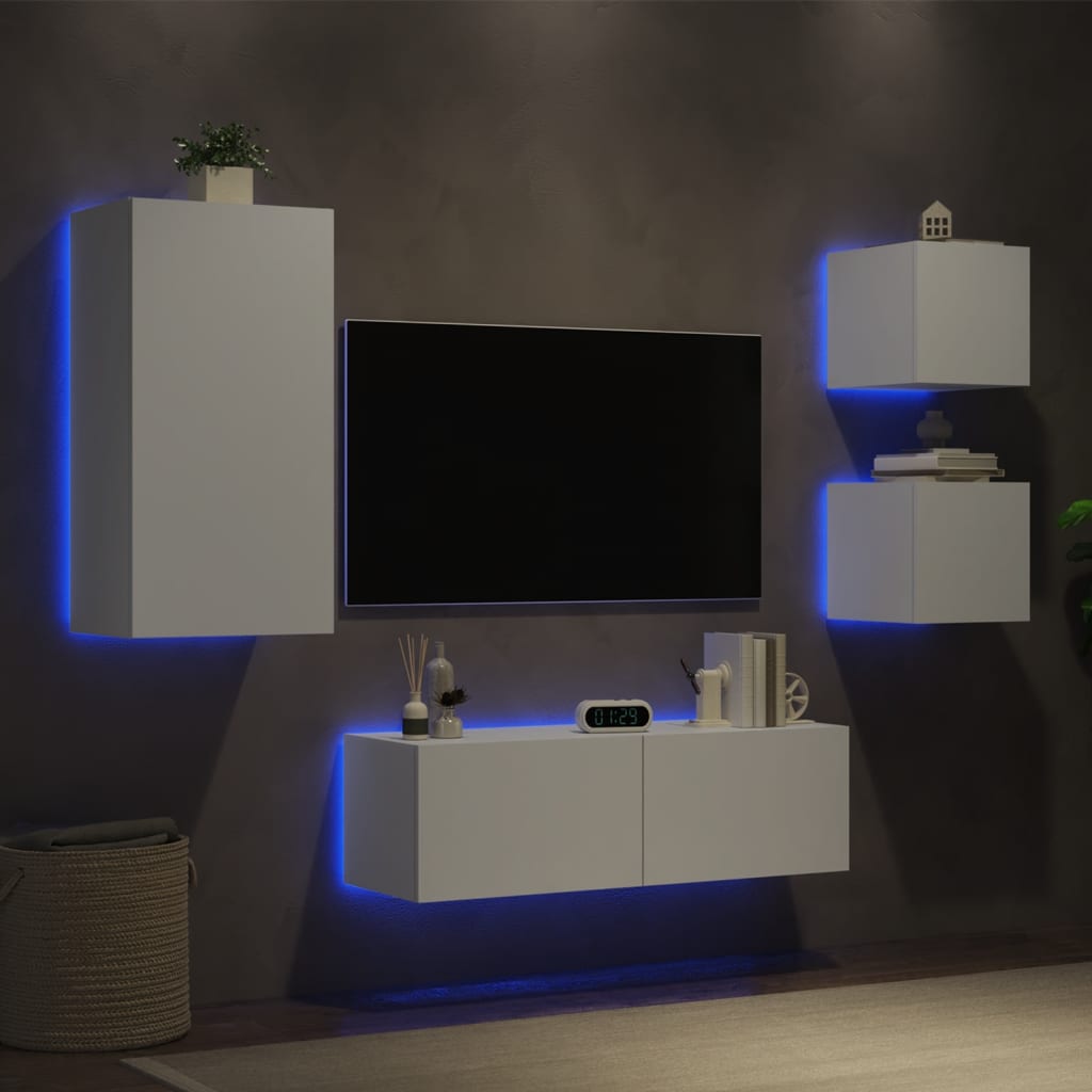 4-delige tv-wandmeubelset met LED-verlichting wit is nu te koop bij PeponiXL, paradijselijk wonen!