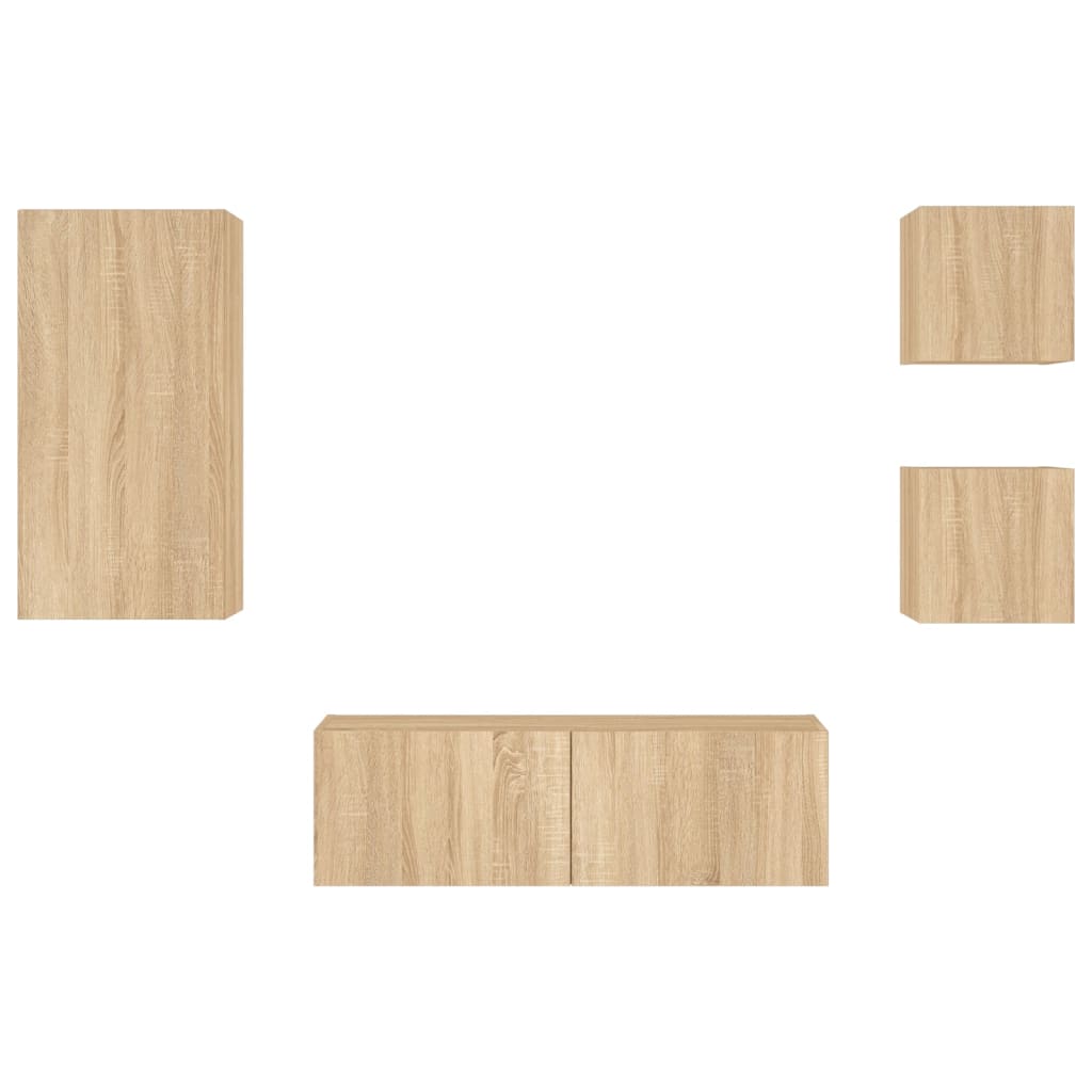 4-delige Tv-wandmeubelset met LED-verlichting sonoma eikenkleur is nu te koop bij PeponiXL, paradijselijk wonen!