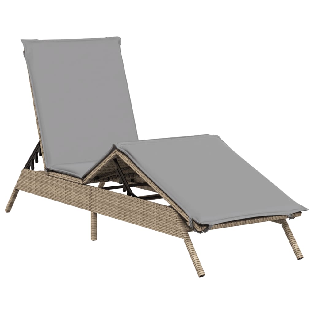 Ligbed met kussen poly rattan beige is nu te koop bij PeponiXL, paradijselijk wonen!