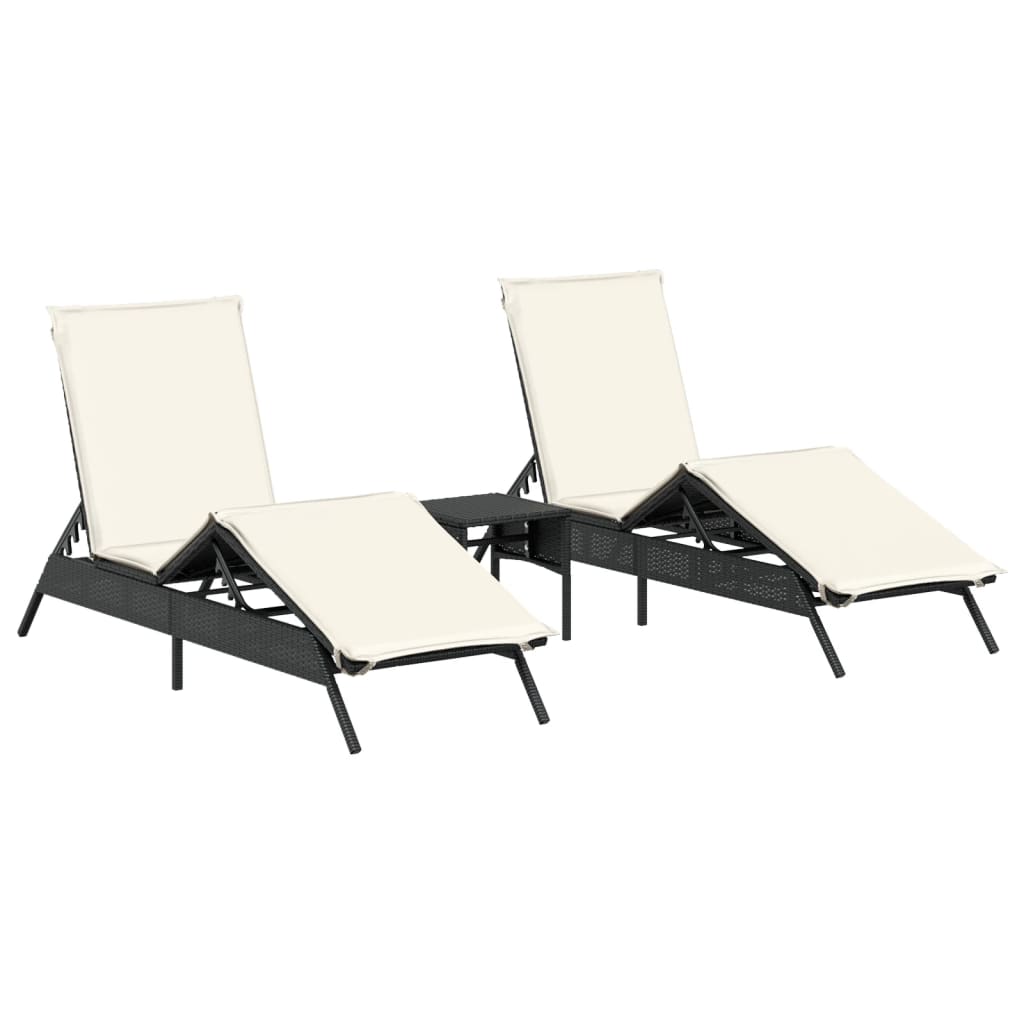 Ligbedden 2 st met tafel poly rattan zwart is nu te koop bij PeponiXL, paradijselijk wonen!