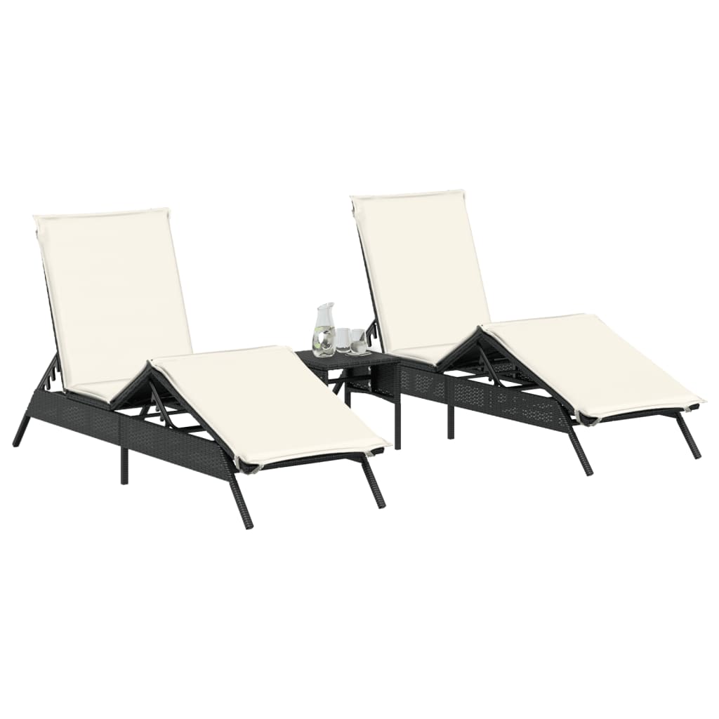 Ligbedden 2 st met tafel poly rattan zwart is nu te koop bij PeponiXL, paradijselijk wonen!