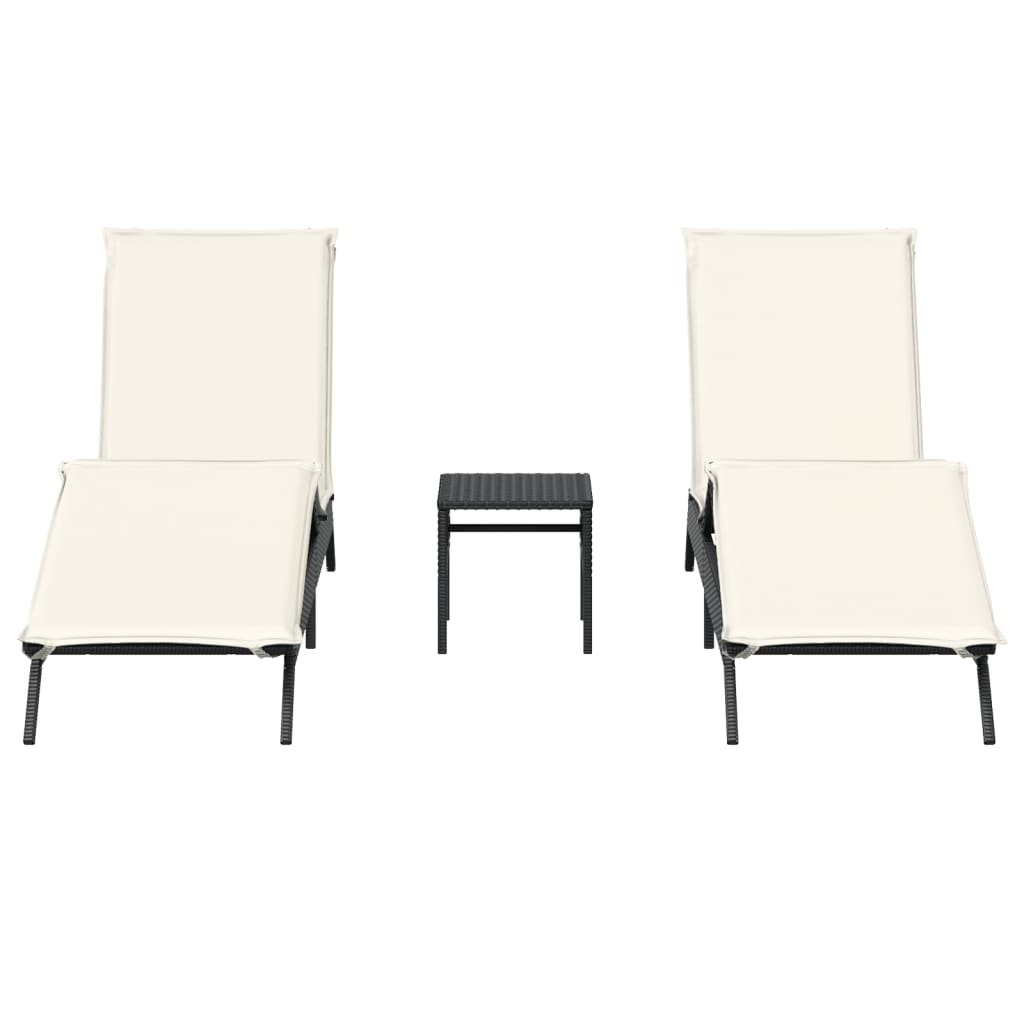 Ligbedden 2 st met tafel poly rattan zwart is nu te koop bij PeponiXL, paradijselijk wonen!