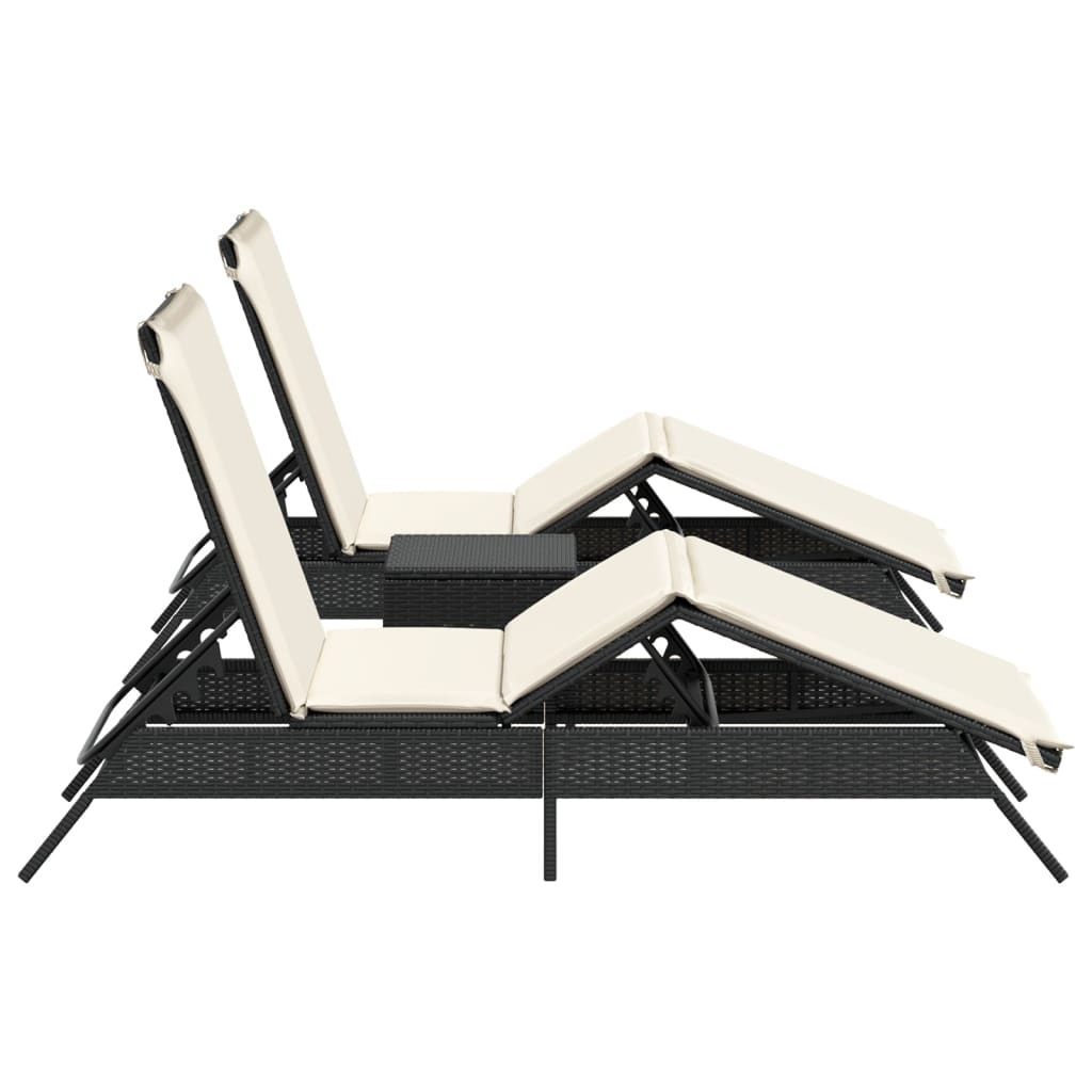 Ligbedden 2 st met tafel poly rattan zwart is nu te koop bij PeponiXL, paradijselijk wonen!