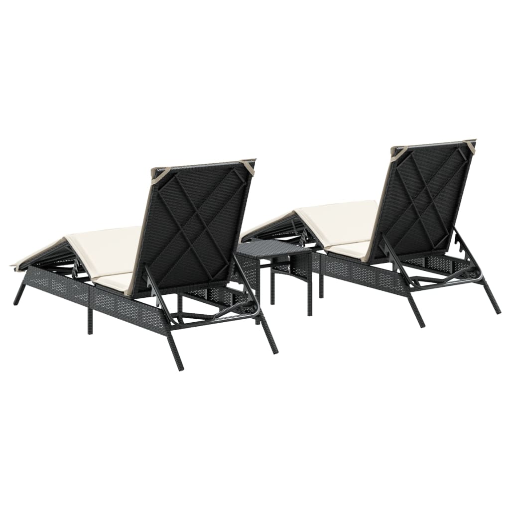 Ligbedden 2 st met tafel poly rattan zwart is nu te koop bij PeponiXL, paradijselijk wonen!