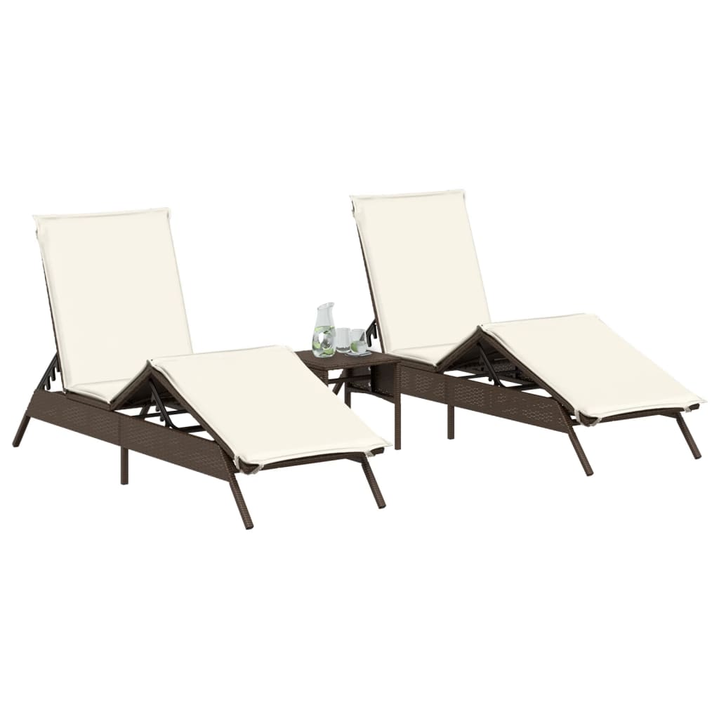 Ligstoelen 2 st met tafel poly rattan bruin is nu te koop bij PeponiXL, paradijselijk wonen!