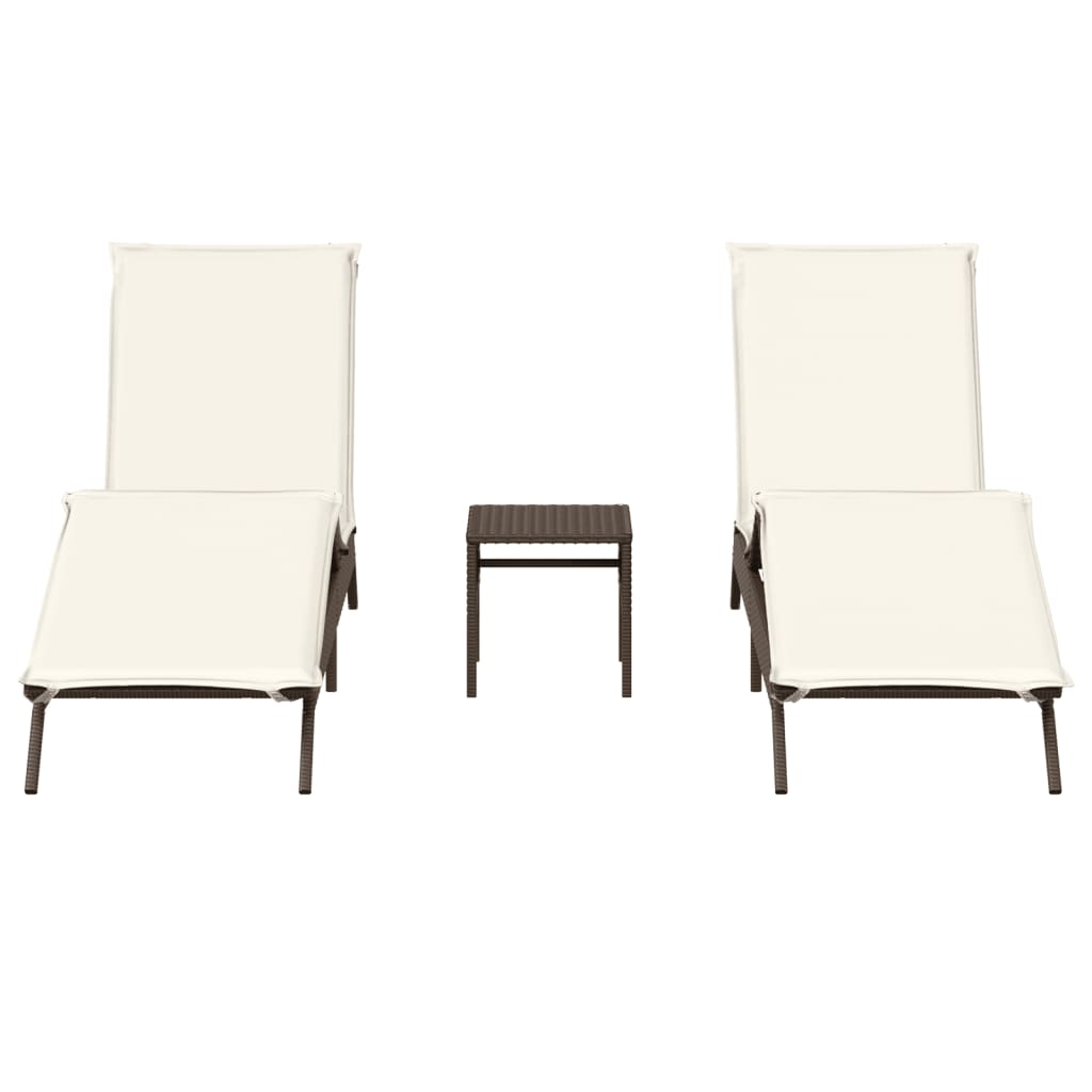 Ligstoelen 2 st met tafel poly rattan bruin is nu te koop bij PeponiXL, paradijselijk wonen!