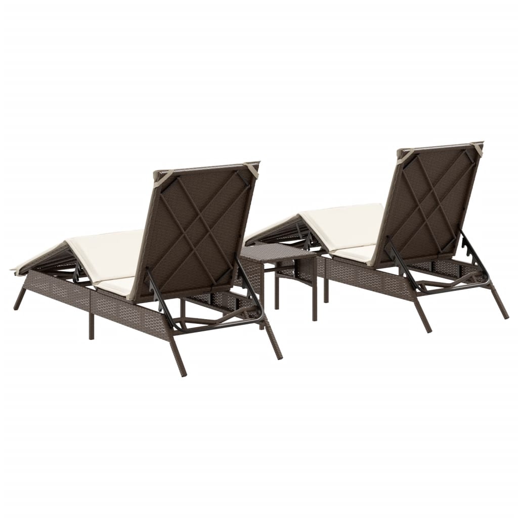 Ligstoelen 2 st met tafel poly rattan bruin is nu te koop bij PeponiXL, paradijselijk wonen!