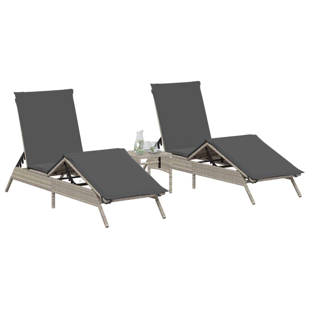 Ligbedden 2 st met tafel poly rattan lichtgrijs is nu te koop bij PeponiXL, paradijselijk wonen!