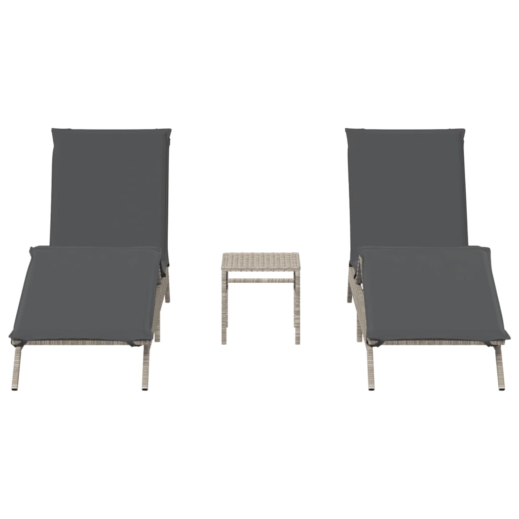 Ligbedden 2 st met tafel poly rattan lichtgrijs is nu te koop bij PeponiXL, paradijselijk wonen!