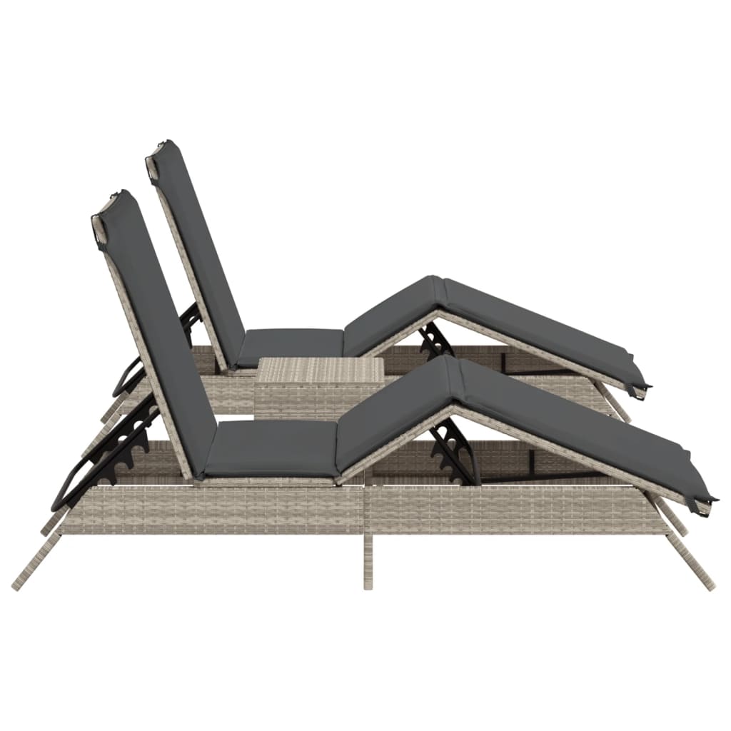Ligbedden 2 st met tafel poly rattan lichtgrijs is nu te koop bij PeponiXL, paradijselijk wonen!