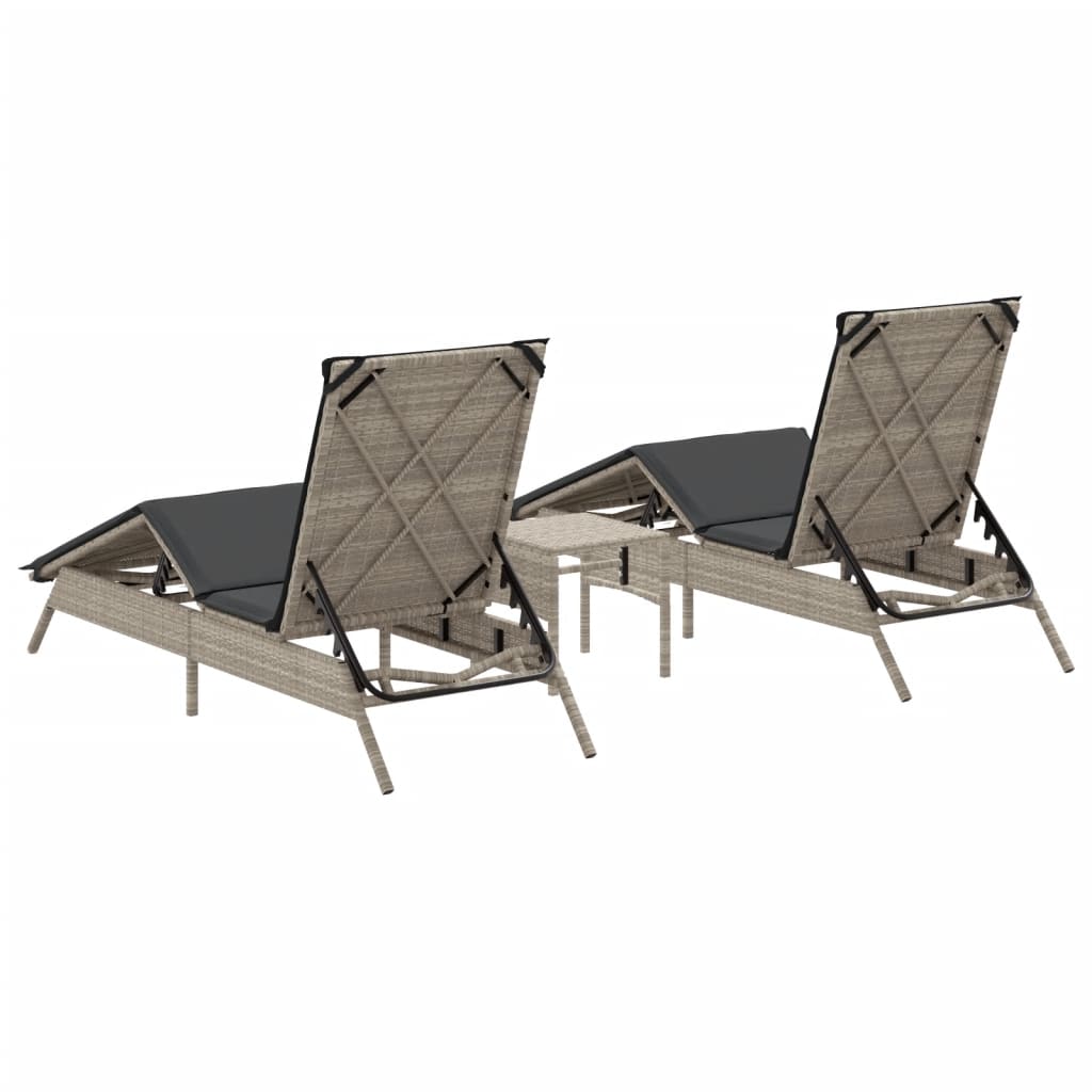 Ligbedden 2 st met tafel poly rattan lichtgrijs is nu te koop bij PeponiXL, paradijselijk wonen!