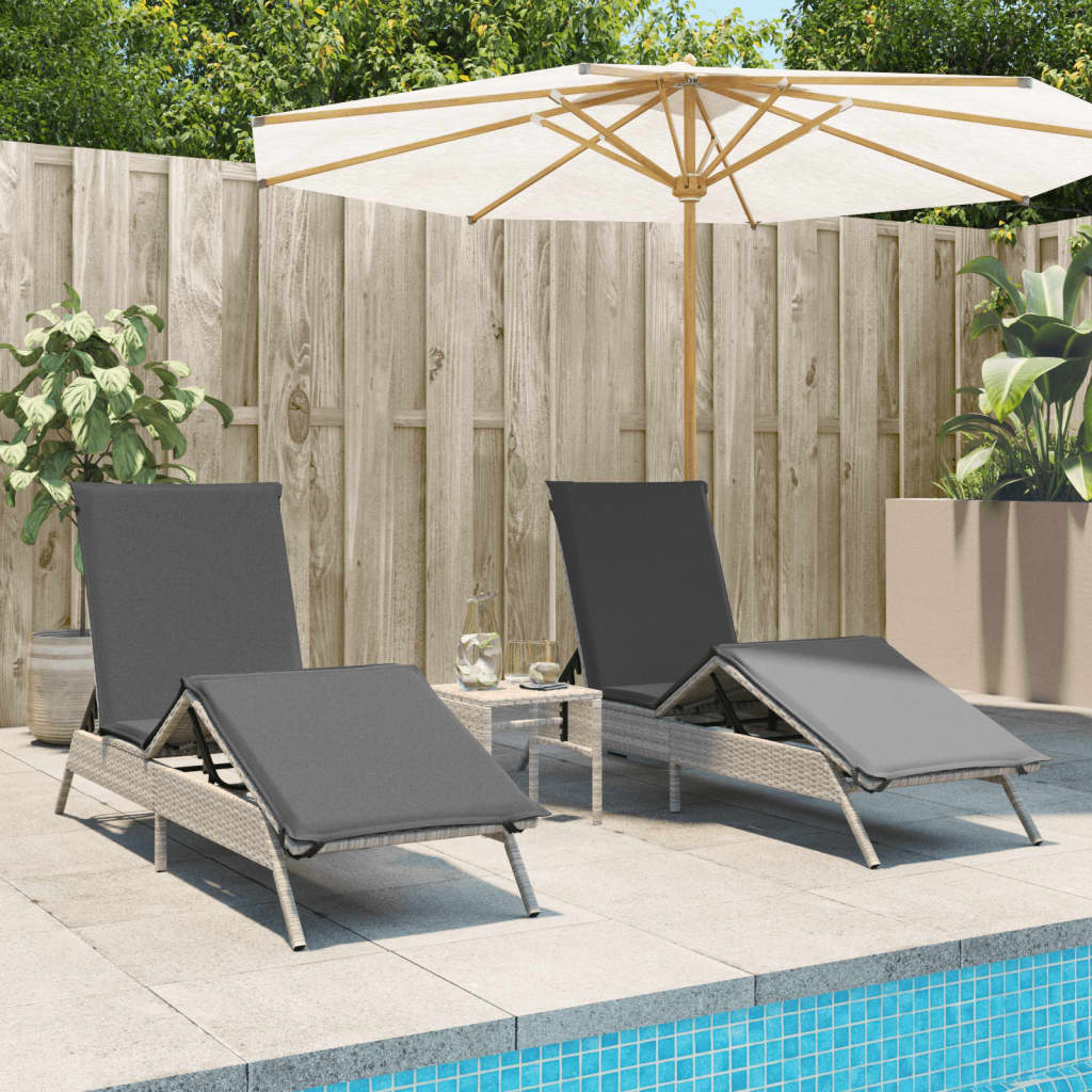 Ligbedden 2 st met tafel poly rattan lichtgrijs is nu te koop bij PeponiXL, paradijselijk wonen!