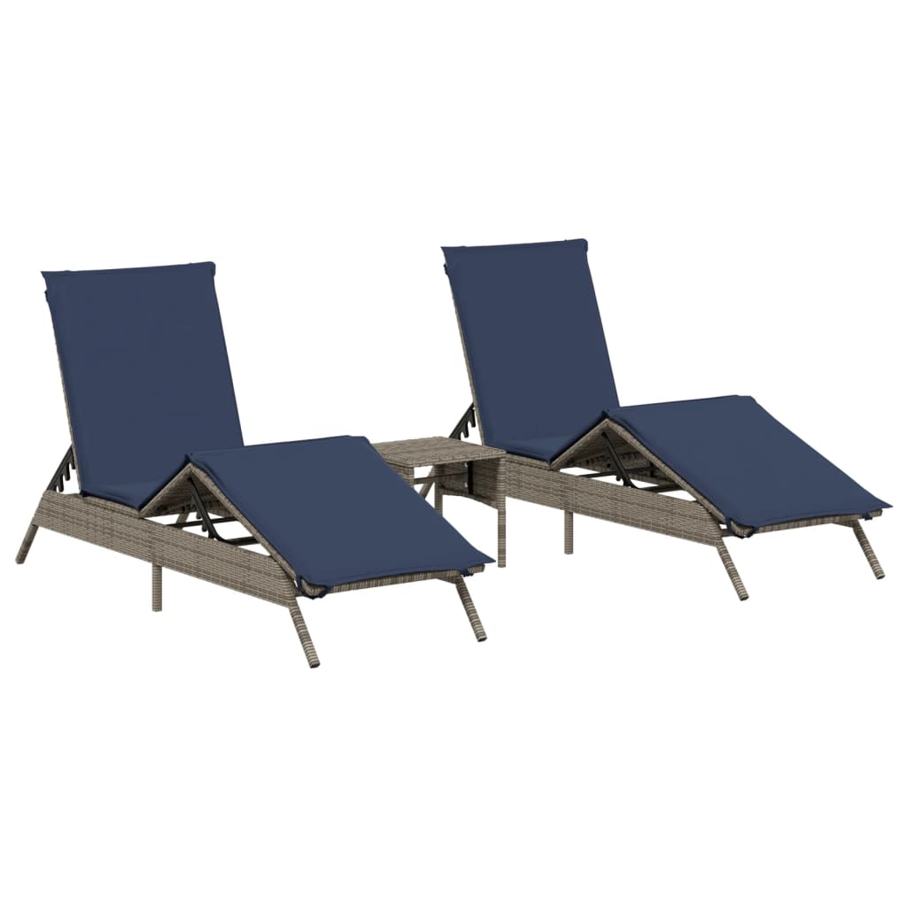 Ligbedden 2 st met tafel poly rattan grijs (alleen VS) is nu te koop bij PeponiXL, paradijselijk wonen!