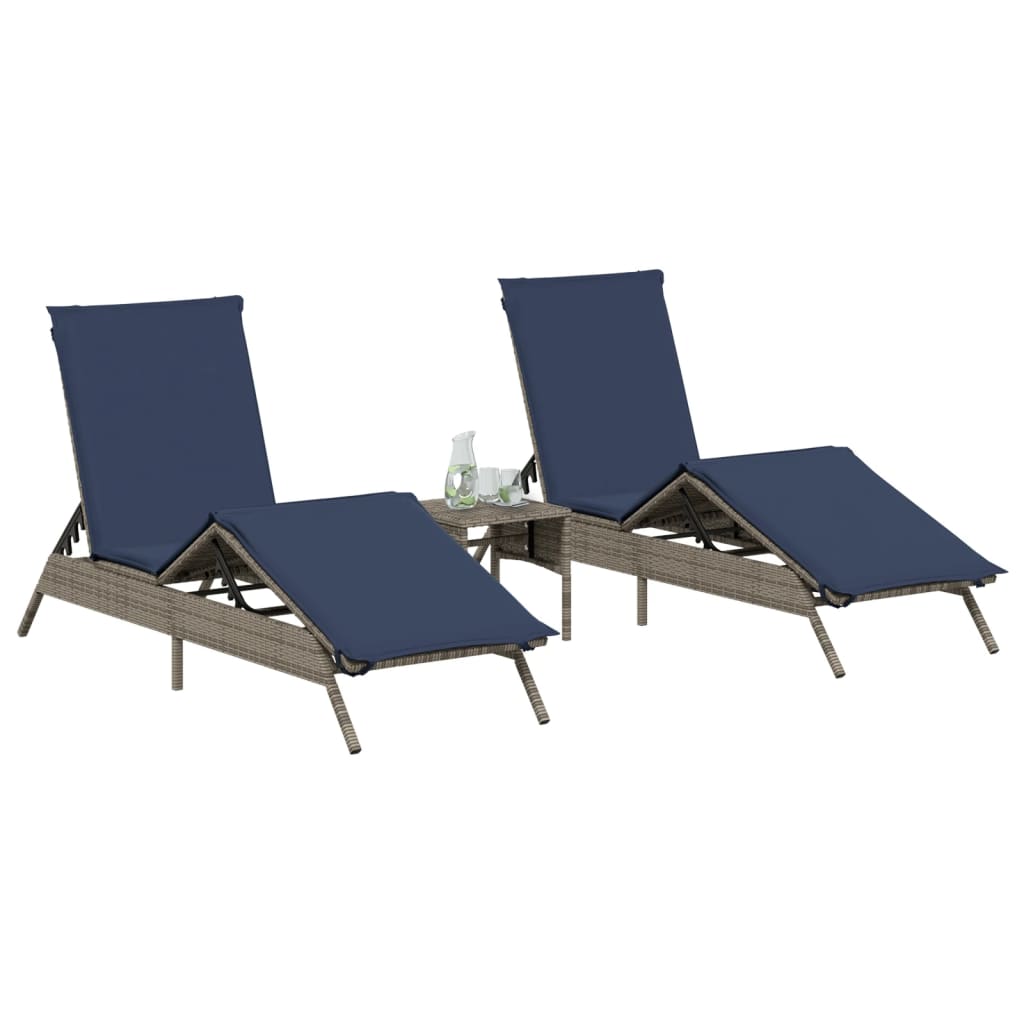Ligbedden 2 st met tafel poly rattan grijs (alleen VS) is nu te koop bij PeponiXL, paradijselijk wonen!