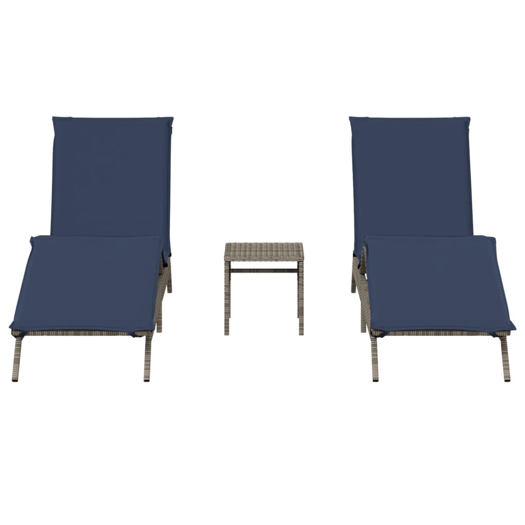 Ligbedden 2 st met tafel poly rattan grijs (alleen VS) is nu te koop bij PeponiXL, paradijselijk wonen!