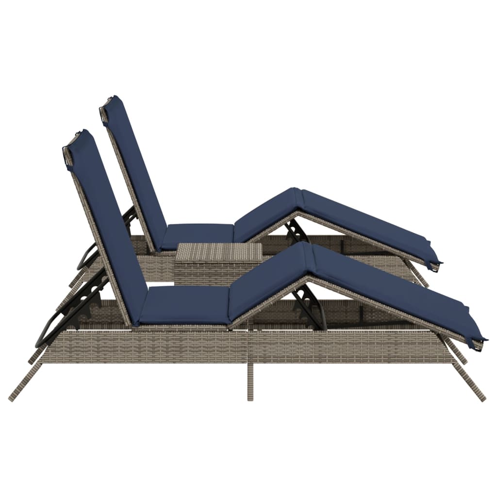 Ligbedden 2 st met tafel poly rattan grijs (alleen VS) is nu te koop bij PeponiXL, paradijselijk wonen!