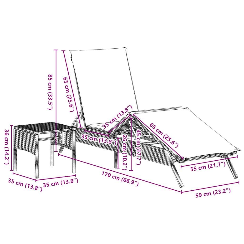 Ligstoelen 2 st met tafel poly rattan bruin (alleen VS) is nu te koop bij PeponiXL, paradijselijk wonen!