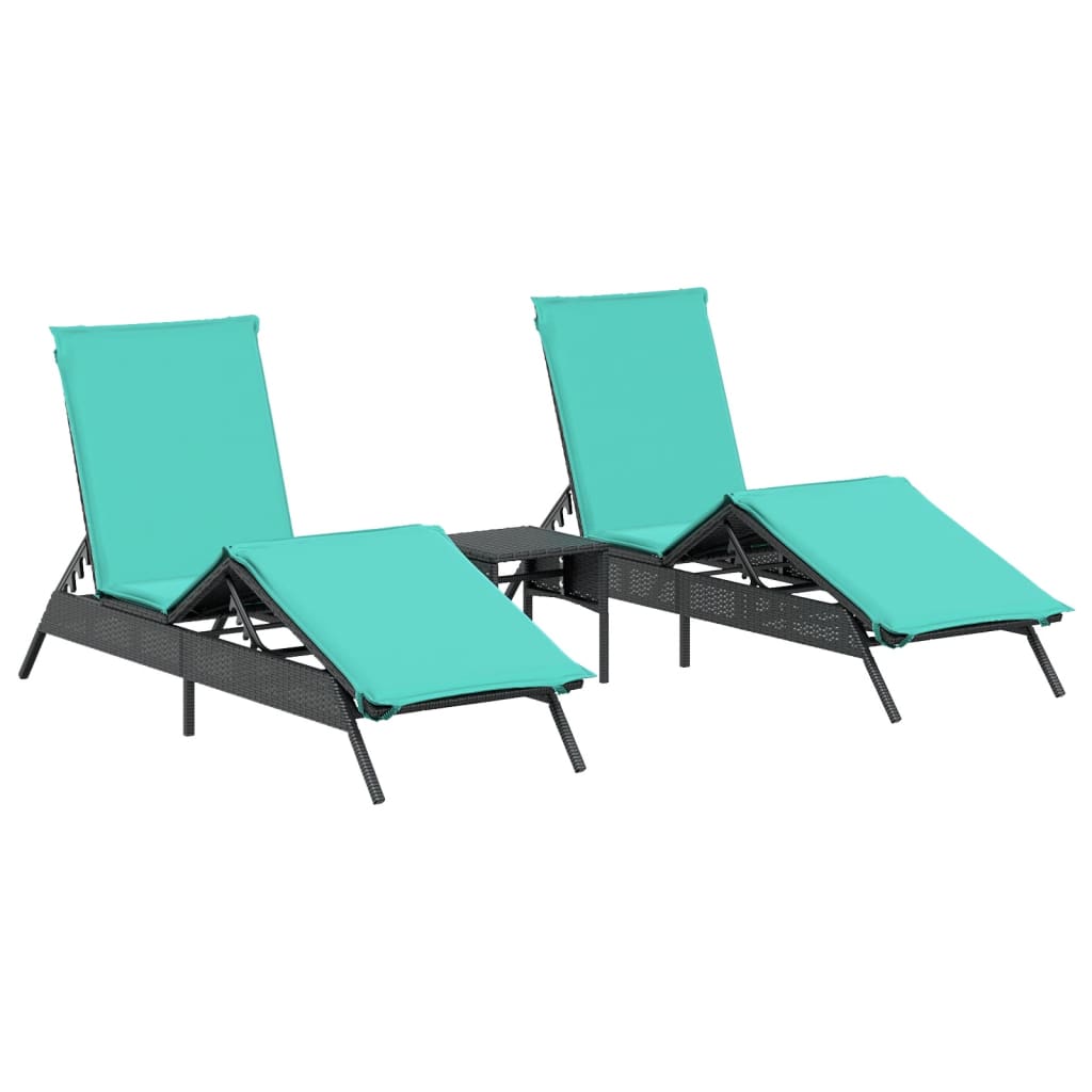 Ligbedden 2 st met tafel poly rattan zwart (alleen VS) is nu te koop bij PeponiXL, paradijselijk wonen!
