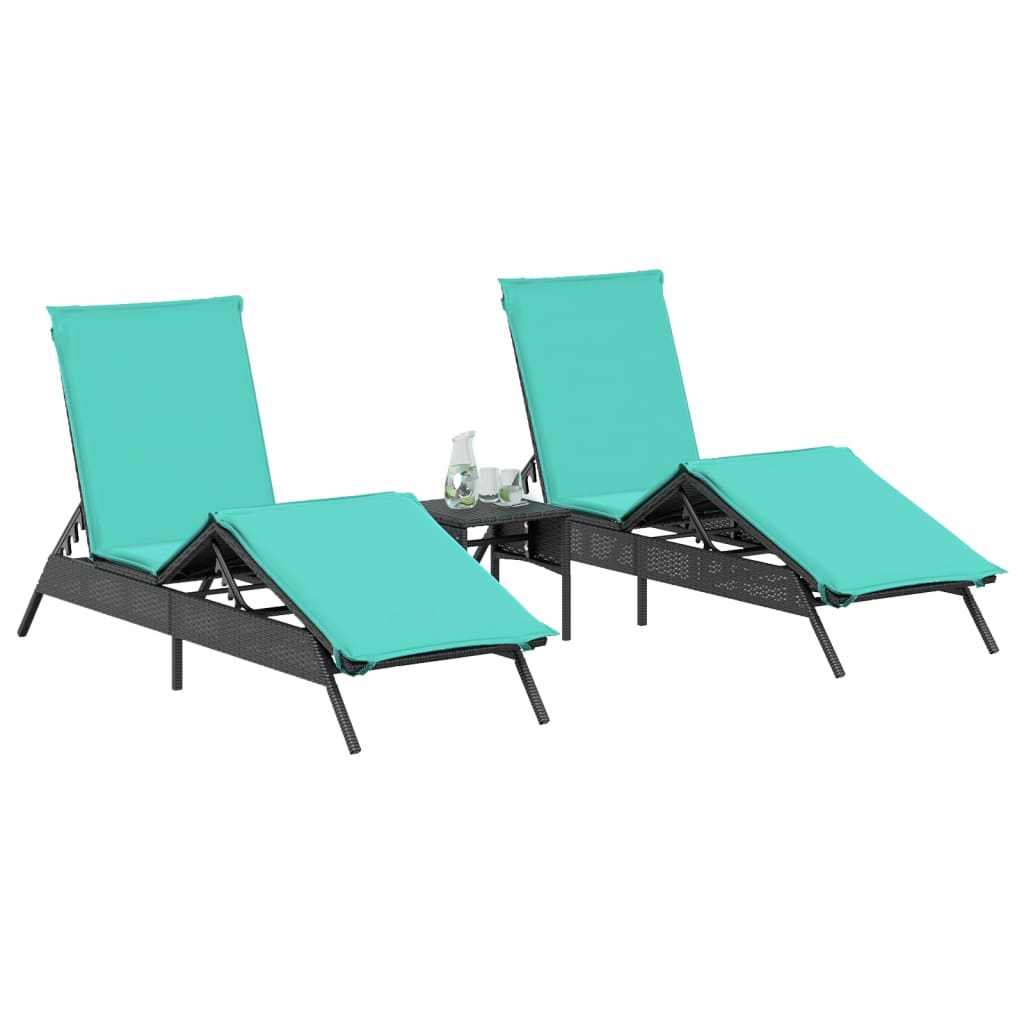 Ligbedden 2 st met tafel poly rattan zwart (alleen VS) is nu te koop bij PeponiXL, paradijselijk wonen!