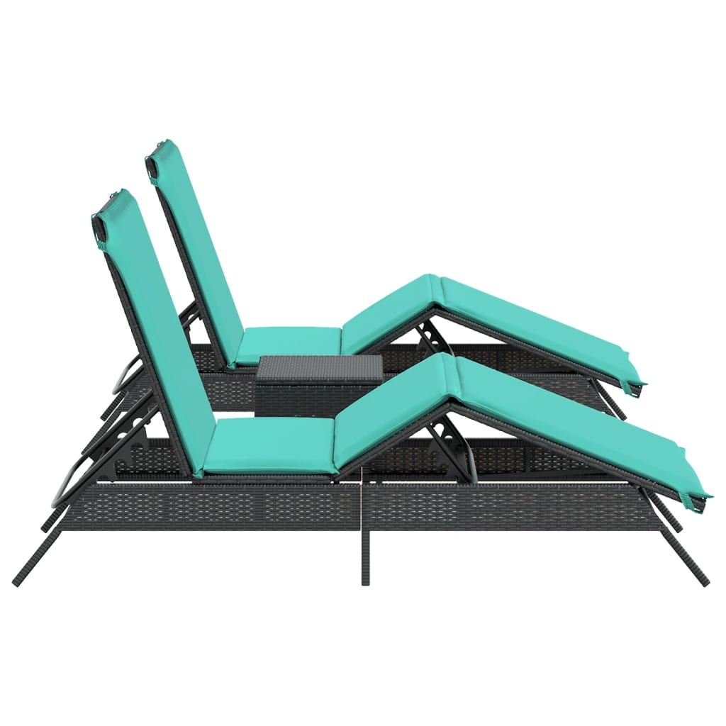 Ligbedden 2 st met tafel poly rattan zwart (alleen VS) is nu te koop bij PeponiXL, paradijselijk wonen!