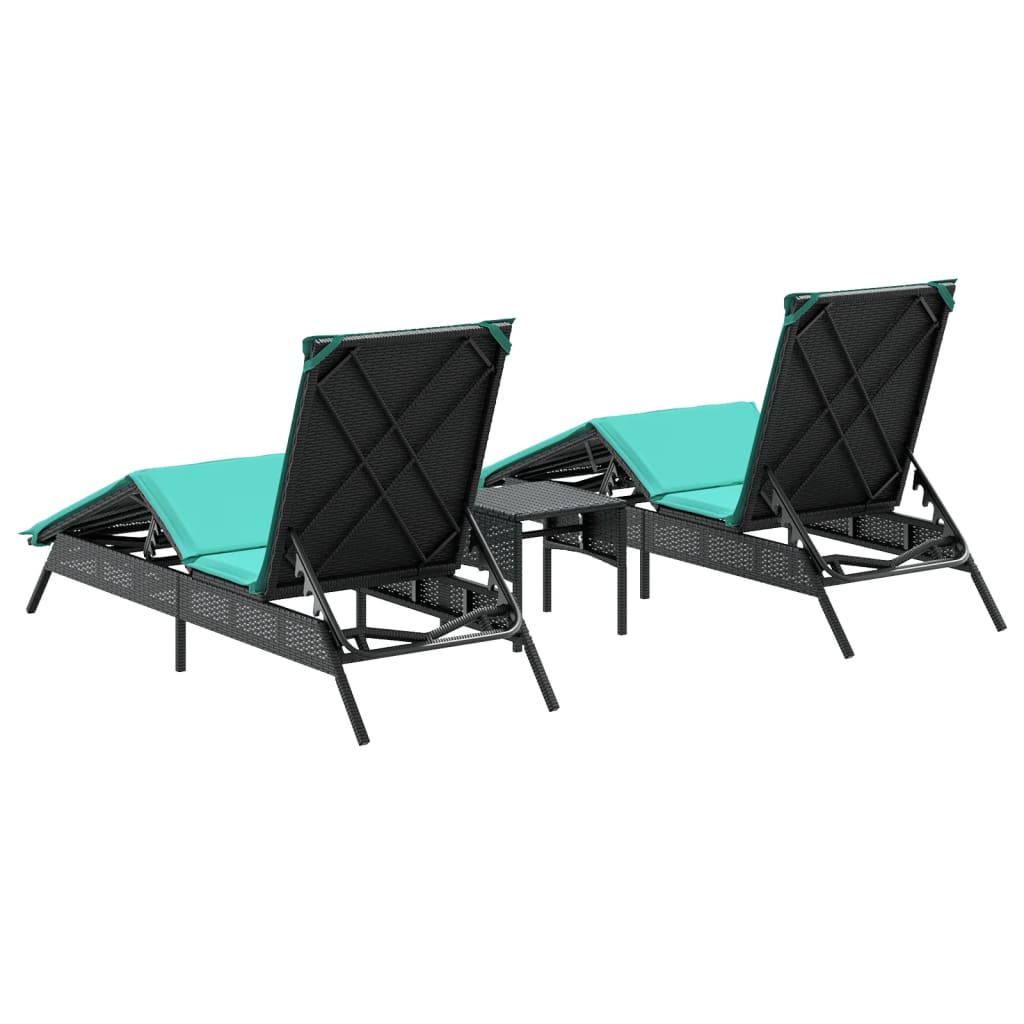 Ligbedden 2 st met tafel poly rattan zwart (alleen VS) is nu te koop bij PeponiXL, paradijselijk wonen!