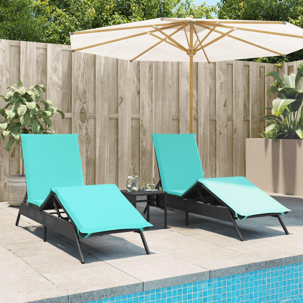 Ligbedden 2 st met tafel poly rattan zwart (alleen VS) is nu te koop bij PeponiXL, paradijselijk wonen!