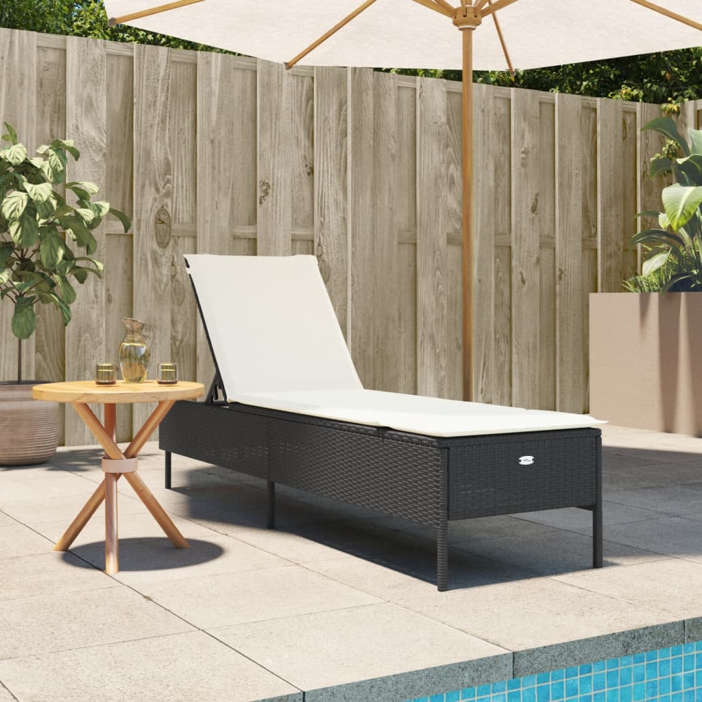 Ligbed met kussen poly rattan zwart is nu te koop bij PeponiXL, paradijselijk wonen!