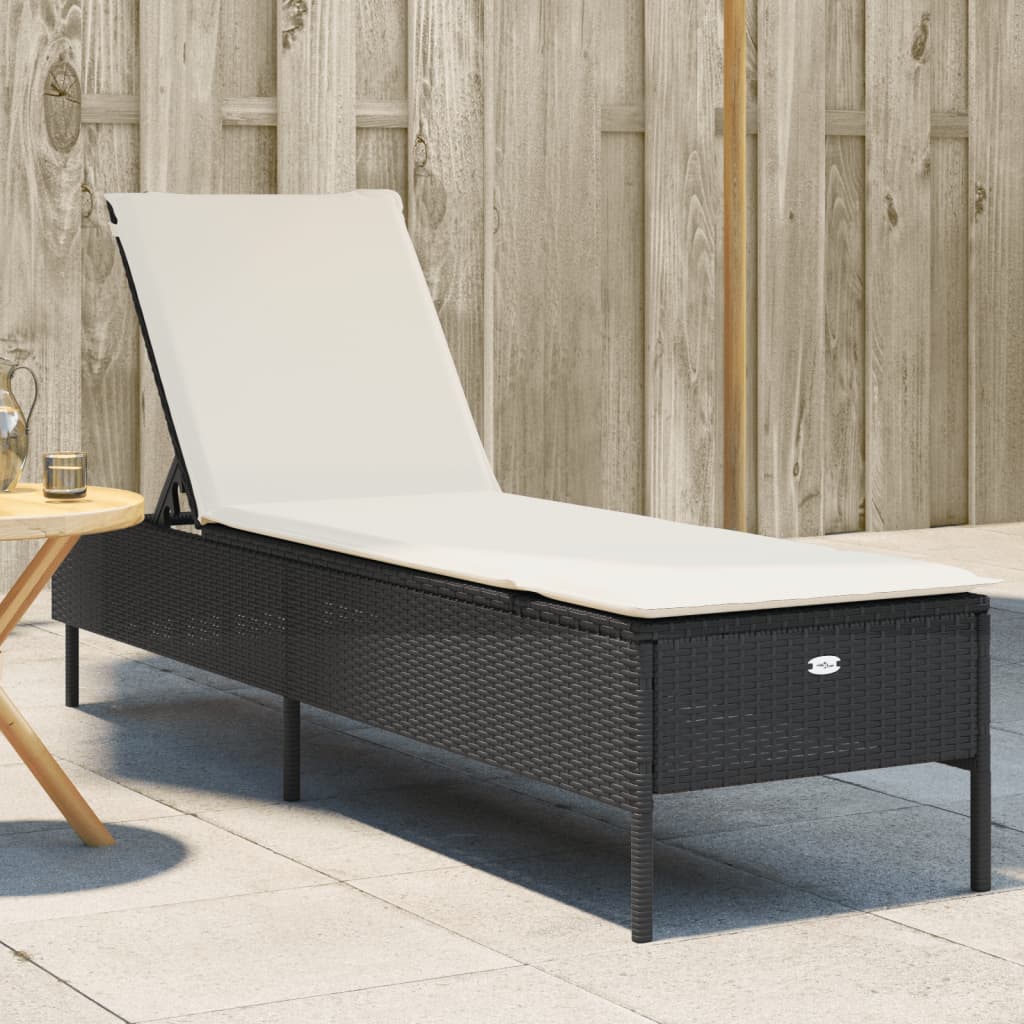 Ligbed met kussen poly rattan zwart is nu te koop bij PeponiXL, paradijselijk wonen!