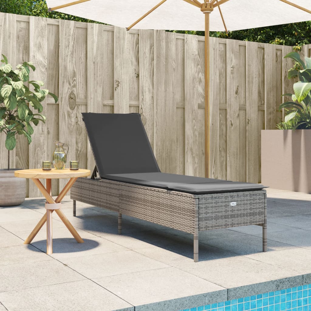 Ligbed met kussen poly rattan grijs is nu te koop bij PeponiXL, paradijselijk wonen!