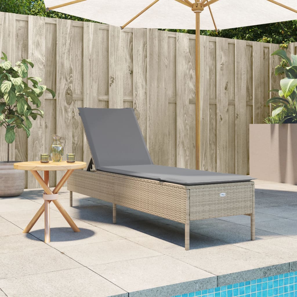 Ligbed met kussen poly rattan beige is nu te koop bij PeponiXL, paradijselijk wonen!