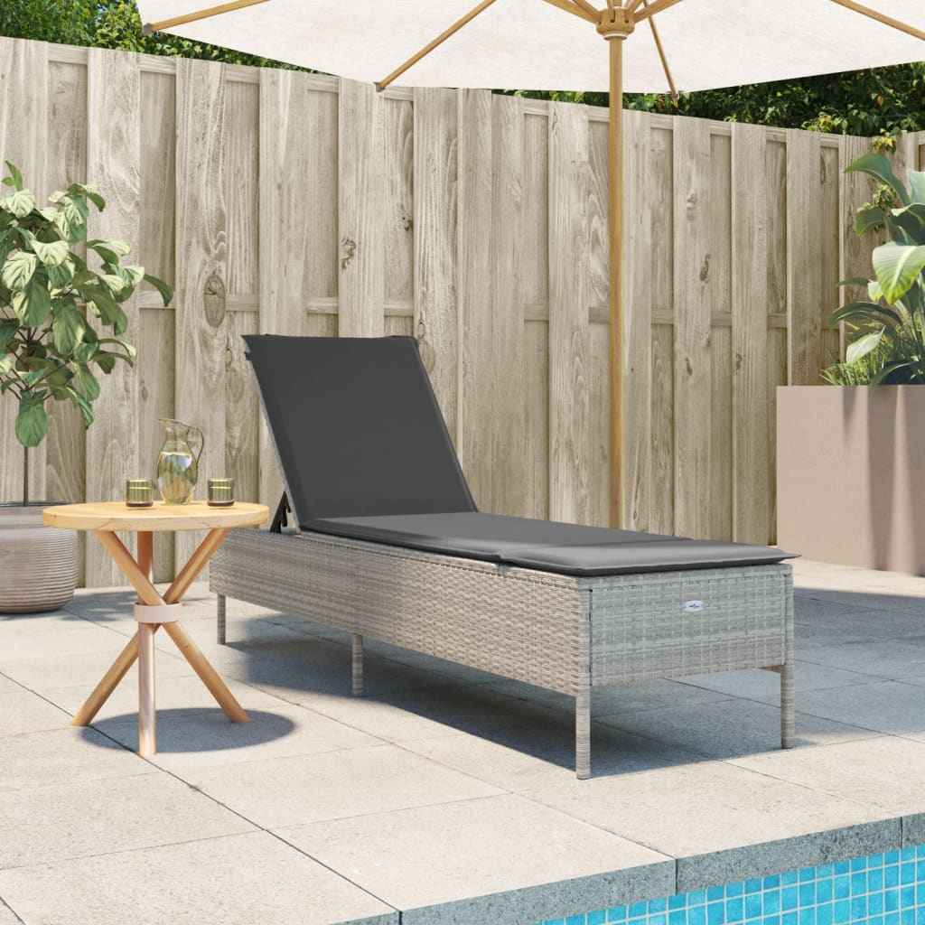 Ligbed met kussen poly rattan lichtgrijs is nu te koop bij PeponiXL, paradijselijk wonen!