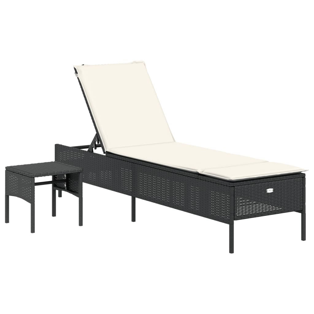 Ligbed met tafel en kussen poly rattan zwart is nu te koop bij PeponiXL, paradijselijk wonen!