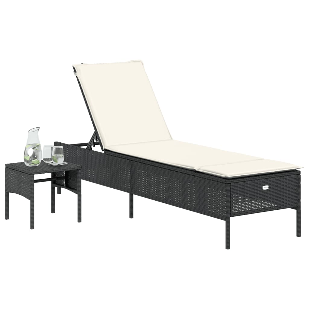 Ligbed met tafel en kussen poly rattan zwart is nu te koop bij PeponiXL, paradijselijk wonen!