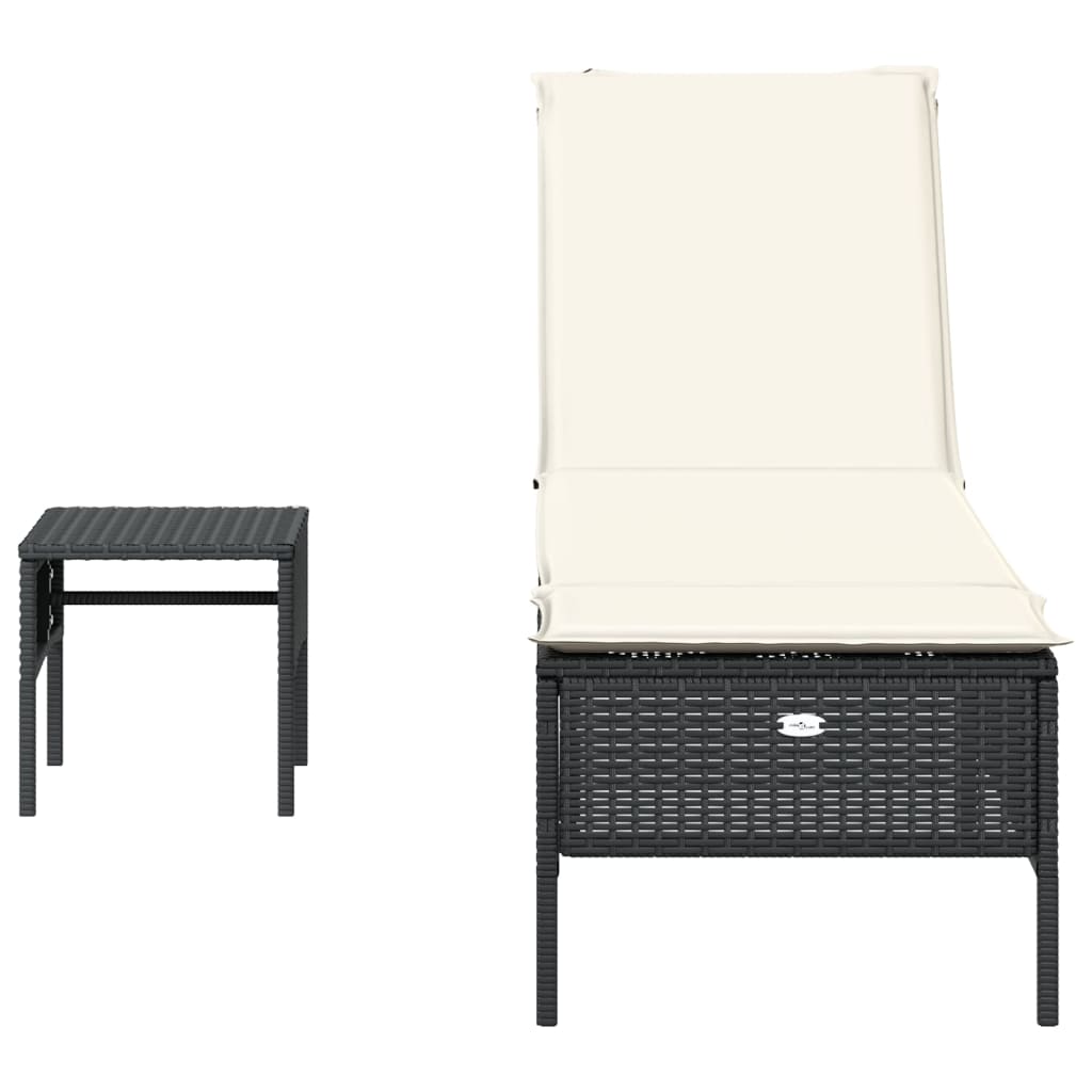 Ligbed met tafel en kussen poly rattan zwart is nu te koop bij PeponiXL, paradijselijk wonen!